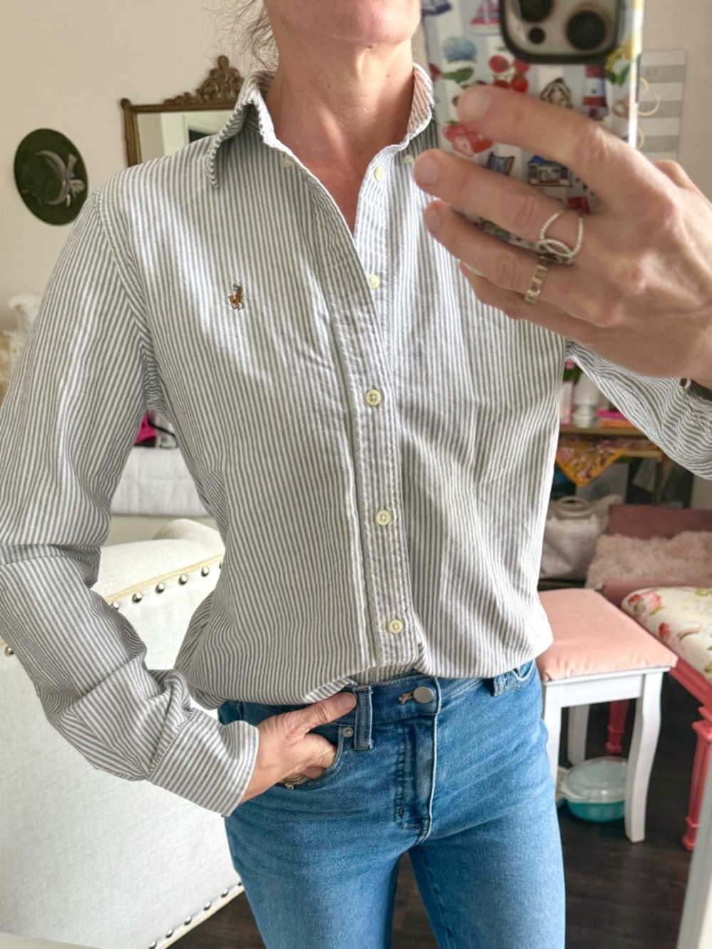 Ralph Lauren Light Blue & White Striped Cotton Button-Down Shirt - Picture 2 of 10